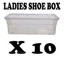 10 x PLASTIC LADIES SHOE BOX STORAGE STACKABLE CLEAR BOX DRAWER TRANSPARENT UNIT