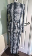 Primark Grey/White Dress Size S - Bodycon Maxi Snake / Tie-Dye Print