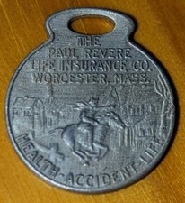 Vintage The Paul Revere Life Insurance Company Badge, Keyring, Token