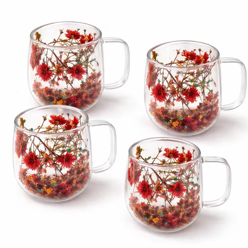 4pcs 200ml double walled glass - double,