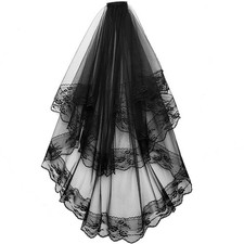 Bridal Gothic Wedding Lace Edge Veil Halloween Punk Victorian Rave Fancy Dress##