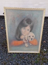 Large Vintage Framed Louis Shabner Original Print Puppy Love VGC  63 x 54 cm
