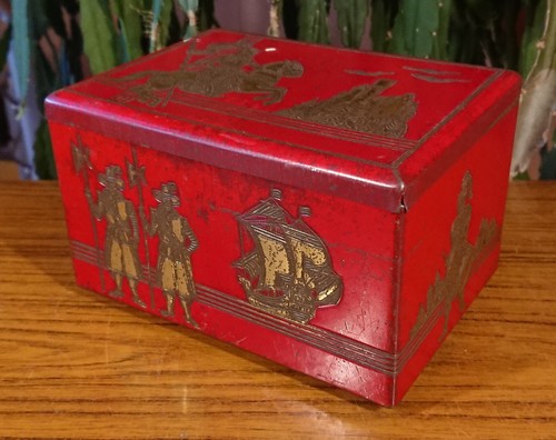 Old tin box tea canister - box,