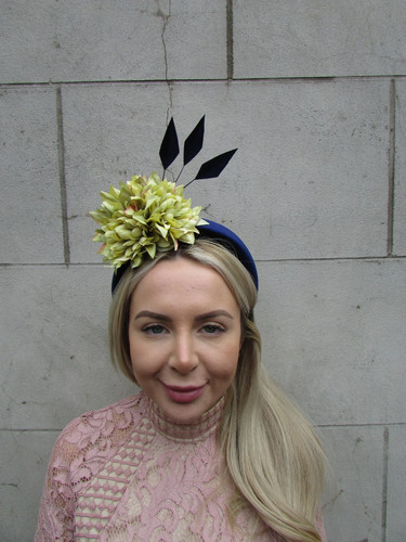 Dark navy blue fascinator - dark, lime
