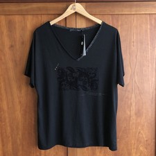 BNWT Miss Captain Trend Embellished Tshirt Size 2 42 14 Black/Silver Party Top