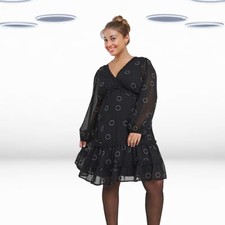 Ex Simply Be Women's Plus Size Spot Print Georgette Skater Dress in Black