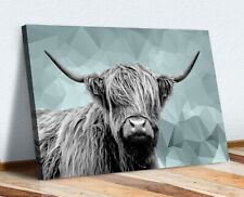 DUCK EGG BLUE ANIMAL GEO COLLECTION HIGHLAND COW GIRAFFE CANVAS WALL ART PRINT