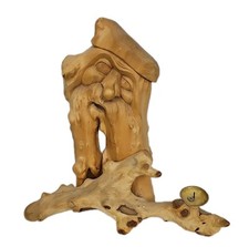 Hand Carved Wooden Old Man Figurine Candle Holder Home Decor Vintage 