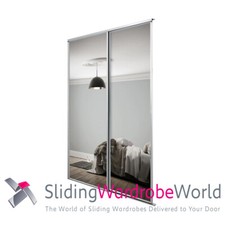 2 x SpacePro Sliding Wardrobe Doors & Tracks - Mirror - White Frame - 120cm wide