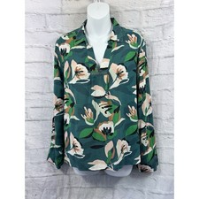 Trend Captain Tortue Blouse Size 12 Green Yellow Floral Silver Chain Trim Summer