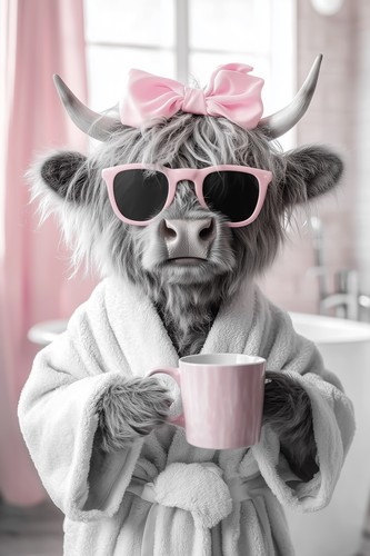 Highland cow drinking coffee - highland,