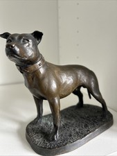 Vintage Bronze Effect Staffordshire Bull  Terrier Signed Heather Johnson