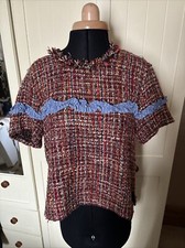 ZARA Woman Preloved Top Size M Multicoloured Woven Ruffle Trim Short Sleeve
