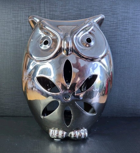 Ceramic silver tone owl - silver,