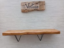 Aged wooden floating shelf  17.5cm/7inch with metal triangle support brackets