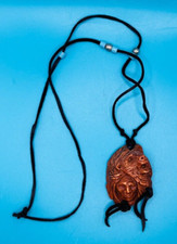 Native American Brown Indian Chief /Bear  Headdress Medallion leather Necklace