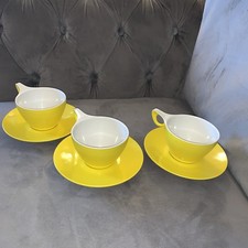 3x Melaware Vintage Cup and Saucer Yellow/White - Tableware Camping Picnic