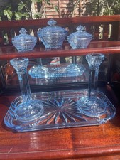 Baby Blue Vintage Bedroom Dresser Glass Set Pots Trinkets Candle Sticks Must Go