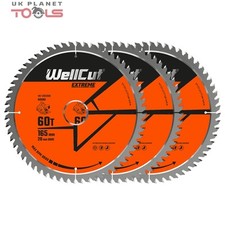 WellCut TCT Saw Blade 165mm x 60T x 20mm Bore for DSS611, DCS391 Pack of 3
