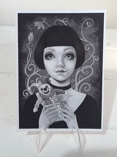 Girl with clown doll print - girl,