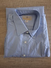 Classic Aquascutum Men's Long Sleeved Shirt Blue/Black+ White Stripe 17" Collar