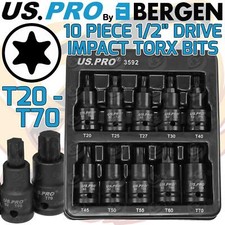 US PRO IMPACT TORX BIT Sockets Set 1/2" Drive Impact TRX Star Sockets T20 To T70