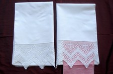 White Pillowcases Pure Cotton  Vintage Crocheted Lace ~ Pair~ Pristine Condition