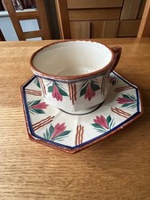  Large French Breton  Pottery Tea Cup & Saucer -  HB factory 18cms