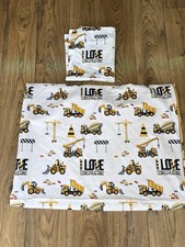 Kids Boys JCB Diggers Construction White SINGLE Bed Duvet Cover Bedding Set