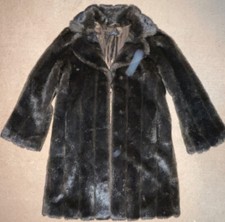 LADIES SIZE 12 BROWN FAUX FUR COAT F&F WITH POCKETS AND LONG LENGTH SLEEVES