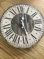 French Shabby Chic Style Rustic Round Wooden Wall Clock Brown White Roman Dial