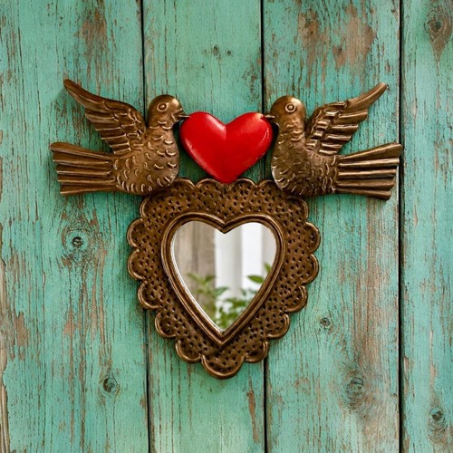 Tin heart mirror small - heart, mirror,