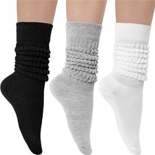 1/3 Pairs Women Slouch Socks Cotton Scrunch Knee Knee High Knit Socks UK