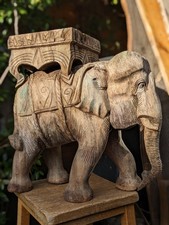 Vintage XLarge Indian Hand Carved Teak Elephant  Stand Plant Stand
