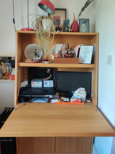 Large oak bureau desk cabinet - oak,