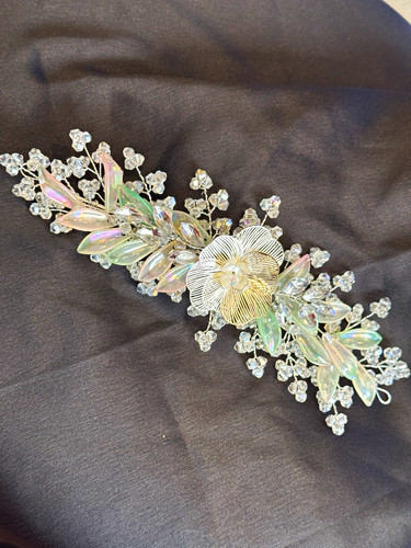 Silver tone crystal floral - crystal,