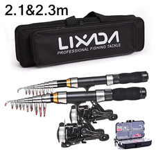 Lixada Telescopic Carbon Fishing Rod & Reel Combo Set 2.1m 2.3m Full Kit Bag