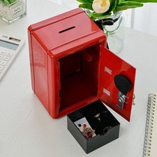 Mini Metal Coin Bank Locker with Keys Kid Money Saving Piggy Bank Safe Box UK