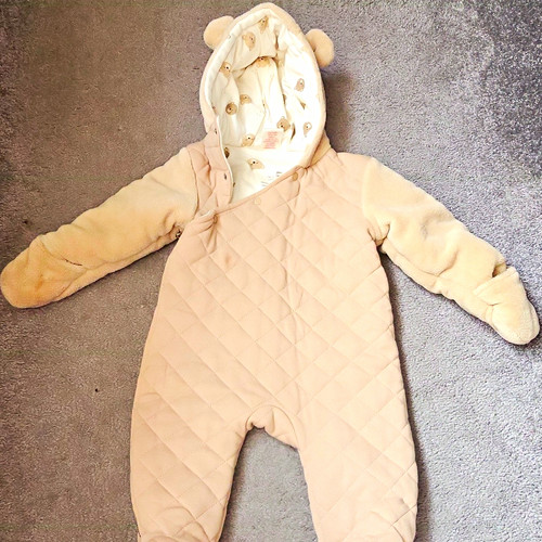 Beige quilted hooded snowsuit - beige,