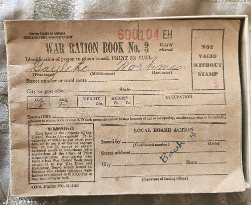 War ration book number - war, 3