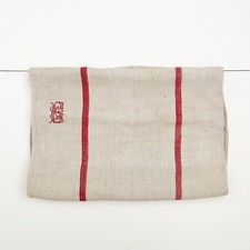 Hungarian Grainsack Red Stripes and Monogram, Farmhouse Floorsack, R37