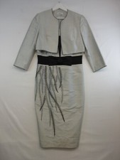 CONDICI Size 12 Pencil Dress Cropped Jacket Occasion Outfit Silver Black Silk
