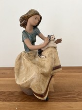 LLADRO Gres Figurine Descanso Con Gatito Repose Girl with cat Retired 12169 