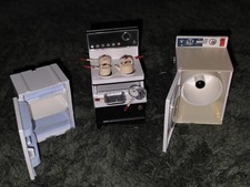 Vintage Lundby Kitchen Fridge Cooker Oven Washing Machine Pots Pans Kettle 1:16