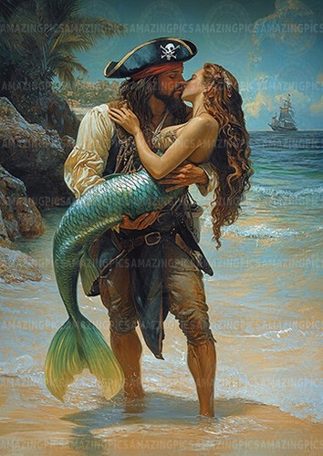 Pirate mermaid kiss romantic - pirate,