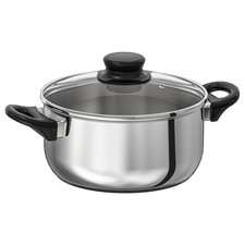 IKEA ANNONS Large 2.8L Cooking Pot with Glass Lid Stainless Steel Saucepan