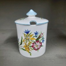 Rare Shelley Wild Flowers Bone China Mustard Pot Blue Trim Vintage VGC 