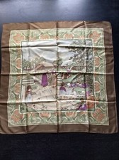 Vintage Liberty 100% Silk Farm Scene Scarf, Approx 23” x 23”, Very Good Conditio