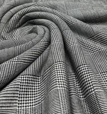 2 Metres Dark Grey Black Check Ponte Fabric Stretch Jersey Dress Crafts