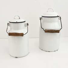 Vintage White Enamel Milk Can – Rustic Hungarian Milk Churn, Farmhouse Decor